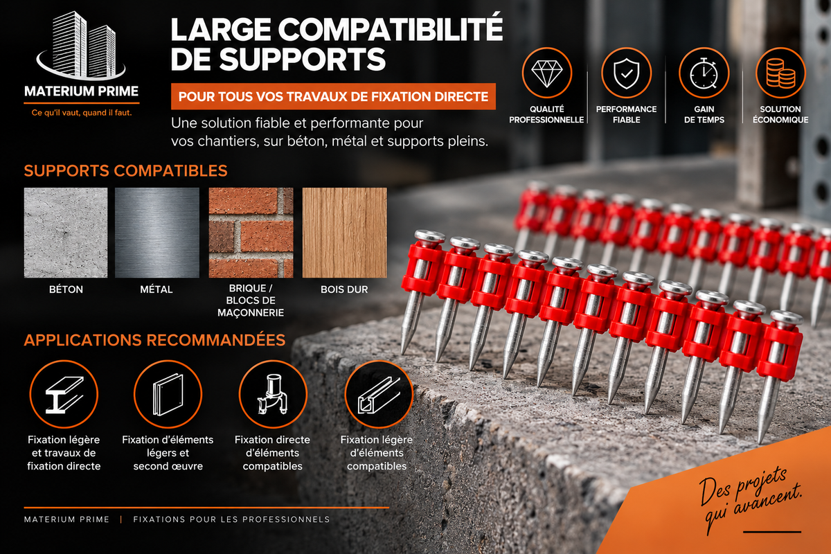 Clous béton standards en bande – Fixation béton et supports pleins